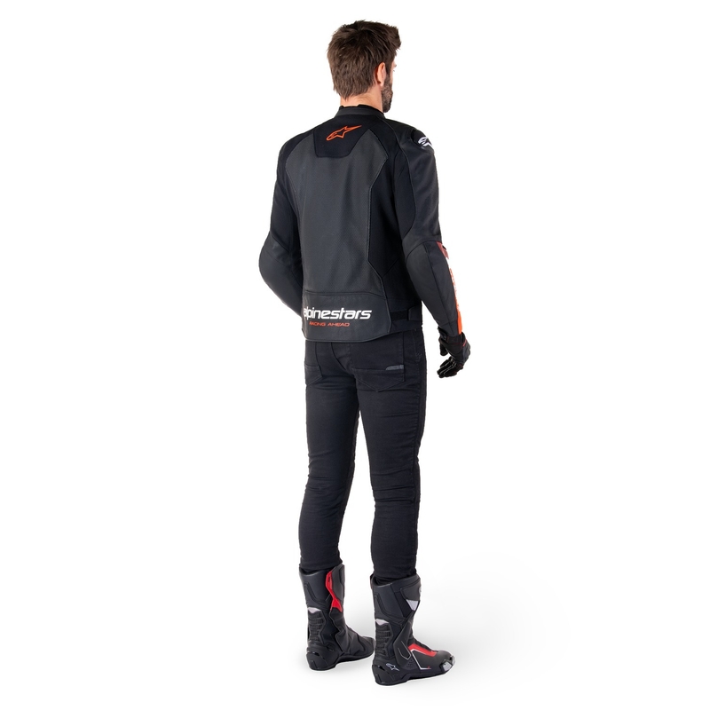 Leder-Motorradjacke Alpinestars Faster 3 Airflow Schwarz-Fluorot