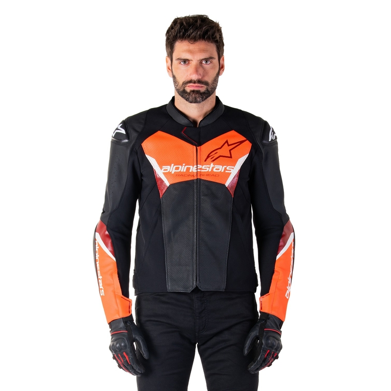 Leder-Motorradjacke Alpinestars Faster 3 Airflow Schwarz-Fluorot