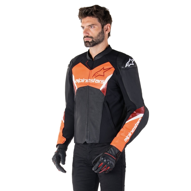 Leder-Motorradjacke Alpinestars Faster 3 Airflow Schwarz-Fluorot