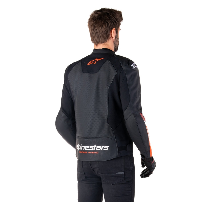 Leder-Motorradjacke Alpinestars Faster 3 Airflow Schwarz-Fluorot