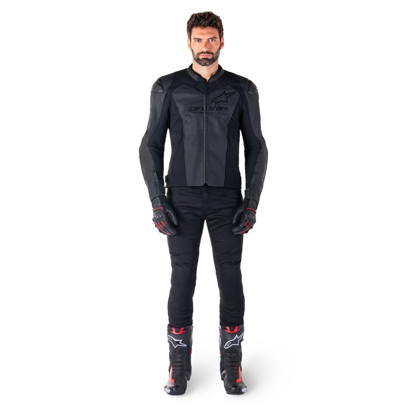 Alpinestars Faster 3 Airflow Leder-Motorradjacke schwarz-schwarz