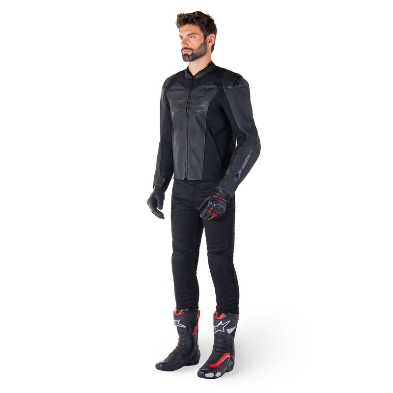 Alpinestars Faster 3 Airflow Leder-Motorradjacke schwarz-schwarz