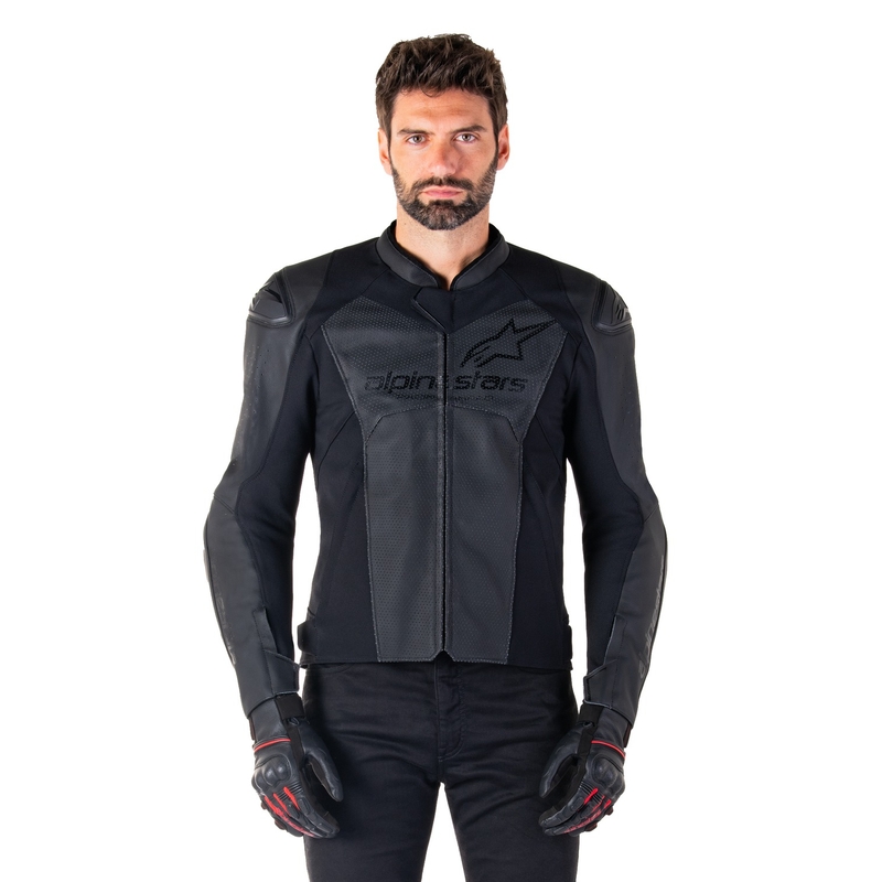 Alpinestars Faster 3 Airflow Leder-Motorradjacke schwarz-schwarz