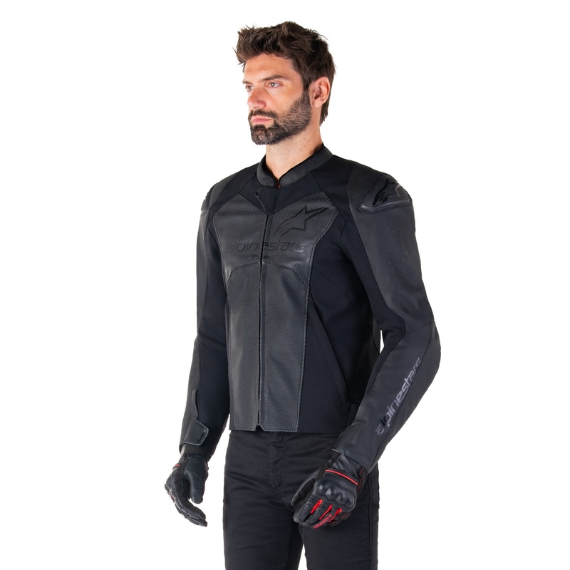 Alpinestars Faster 3 Airflow Leder-Motorradjacke schwarz-schwarz