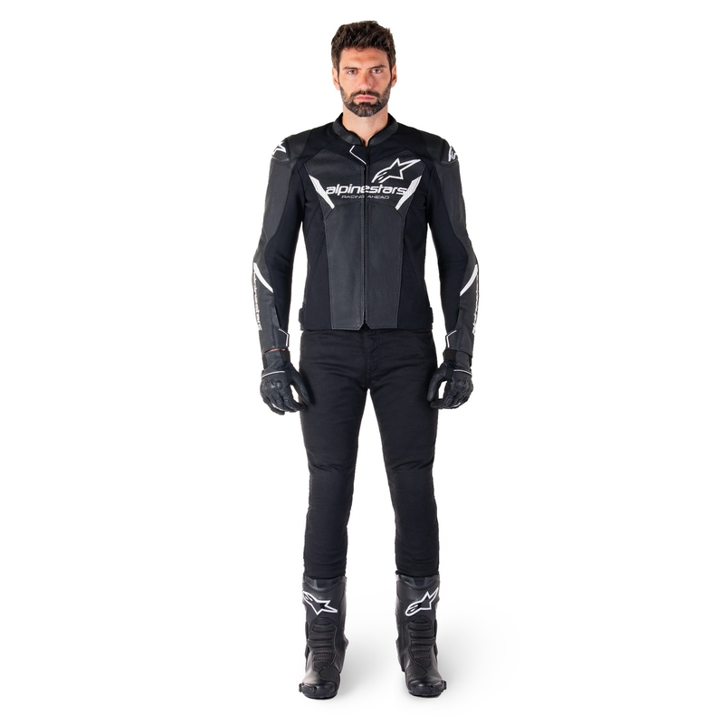 Leder-Motorradjacke Alpinestars Faster 3 Airflow schwarz-weiß