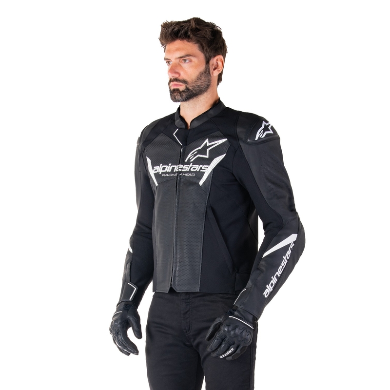 Leder-Motorradjacke Alpinestars Faster 3 Airflow schwarz-weiß