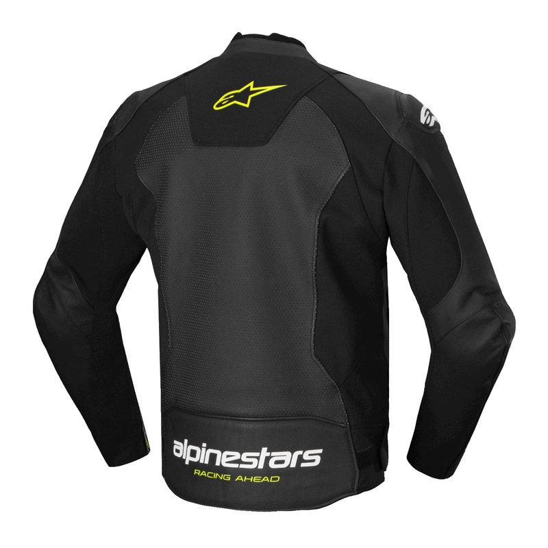 Leder-Motorradjacke Alpinestars Faster 3 Airflow schwarz-weiß-gelb