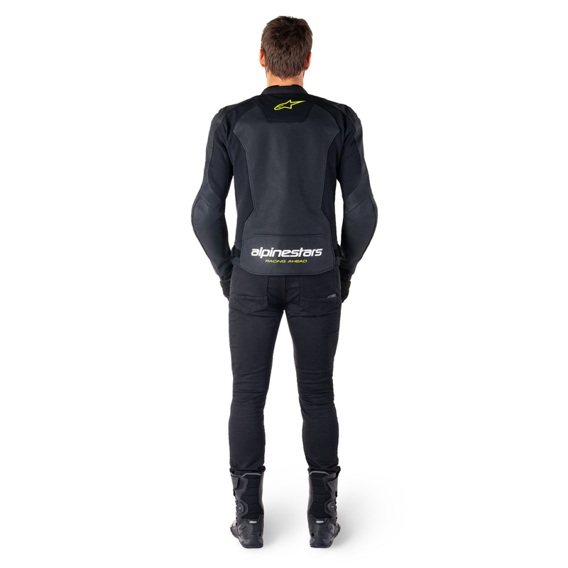 Leder-Motorradjacke Alpinestars Faster 3 Airflow schwarz-weiß-gelb