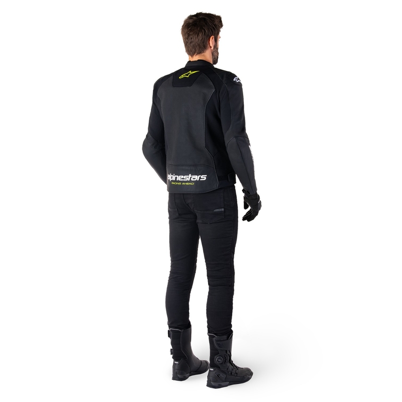 Leder-Motorradjacke Alpinestars Faster 3 Airflow schwarz-weiß-gelb