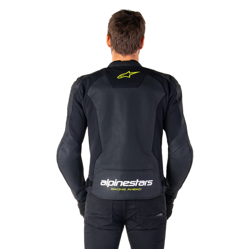 Leder-Motorradjacke Alpinestars Faster 3 Airflow schwarz-weiß-gelb