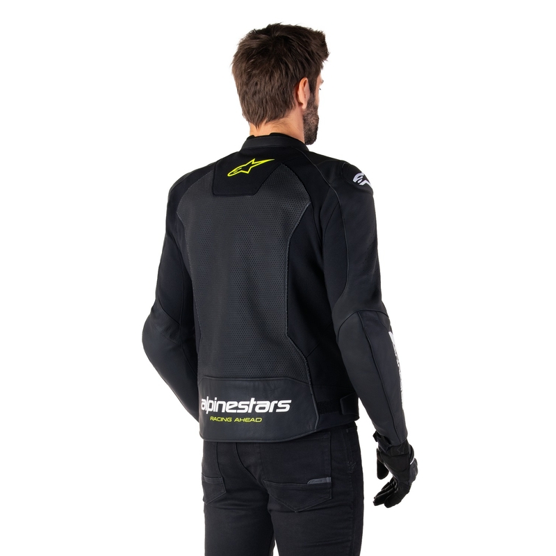 Leder-Motorradjacke Alpinestars Faster 3 Airflow schwarz-weiß-gelb
