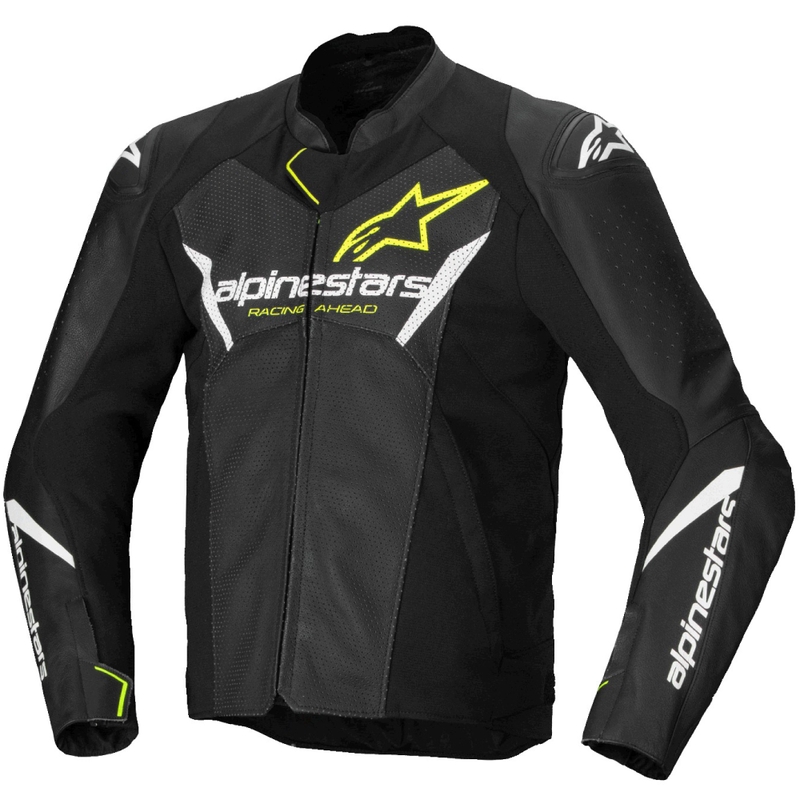 Leder-Motorradjacke Alpinestars Faster 3 Airflow schwarz-weiß-gelb
