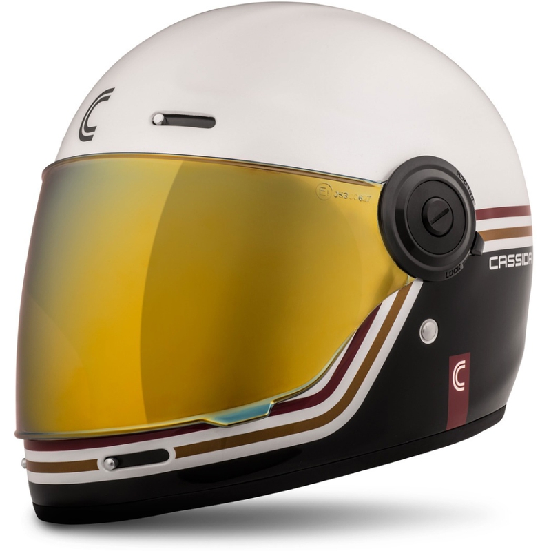 Cassida Fibre Super Hooligan Carat Integral Motorradhelm weiß-schwarz-rot-gold Ausverkauf