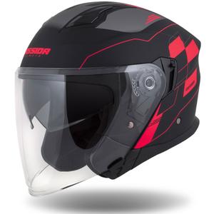 Cassida Jet Tech Roxor offener Motorradhelm schwarz-grau-fluorrot matt