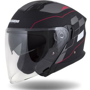 Cassida Jet Tech Roxor Schwarz-Rot-Grau Offener Motorradhelm