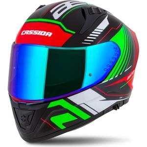 Cassida Aero Drome Integral-Motorradhelm Schwarz-Rot-Grün-Weiß