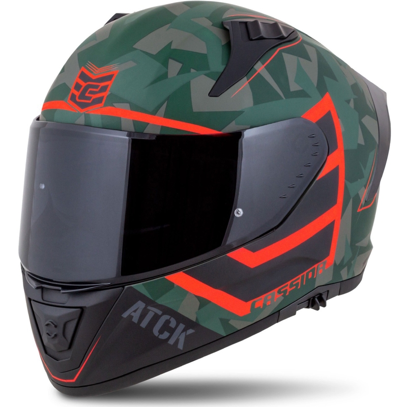 Integrierter Motorradhelm Cassida Aero ATCK camo grün-schwarz-grau-orange