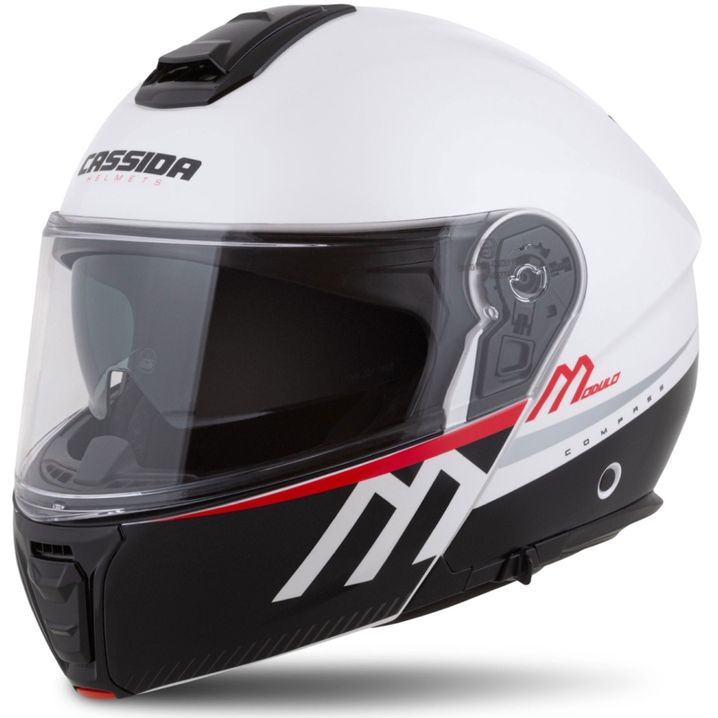Cassida Modulo 2.1 Compass Klapp-Motorradhelm Perlweiß-Schwarz-Rot-Silber