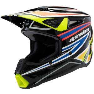 Alpinestars S-M3 WURX Kinder Motocross Helm Schwarz-Fluo Gelb-Blau-Rot 2025
