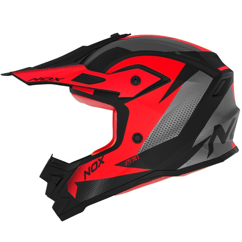 Kinder-Motocross-Helm NOX N761 MX fluo rot-schwarz-grau