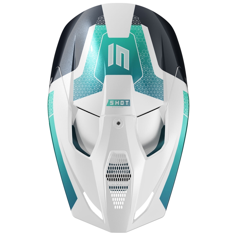 Motocross-Helm Shot Race Phaser perlschwarz-türkis-weiß