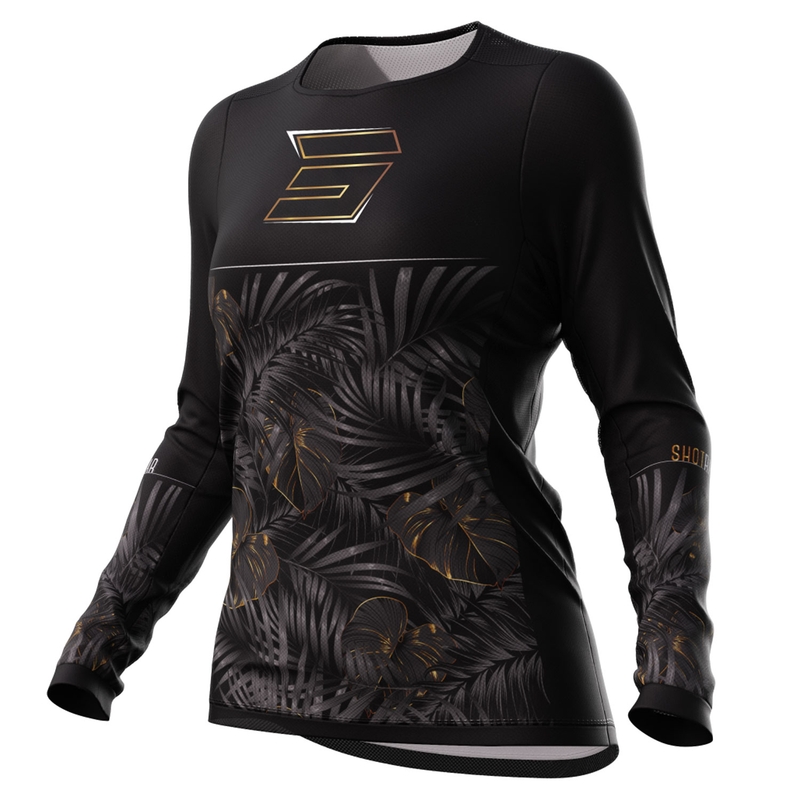 Shot Contact Respect Damen-Motocross-Trikot in Schwarz und Gold