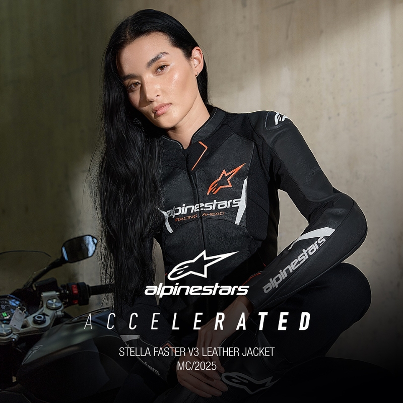 Damen-Leder-Motorradjacke Alpinestars Stella Faster 3 Schwarz-Weiß-Fluorot