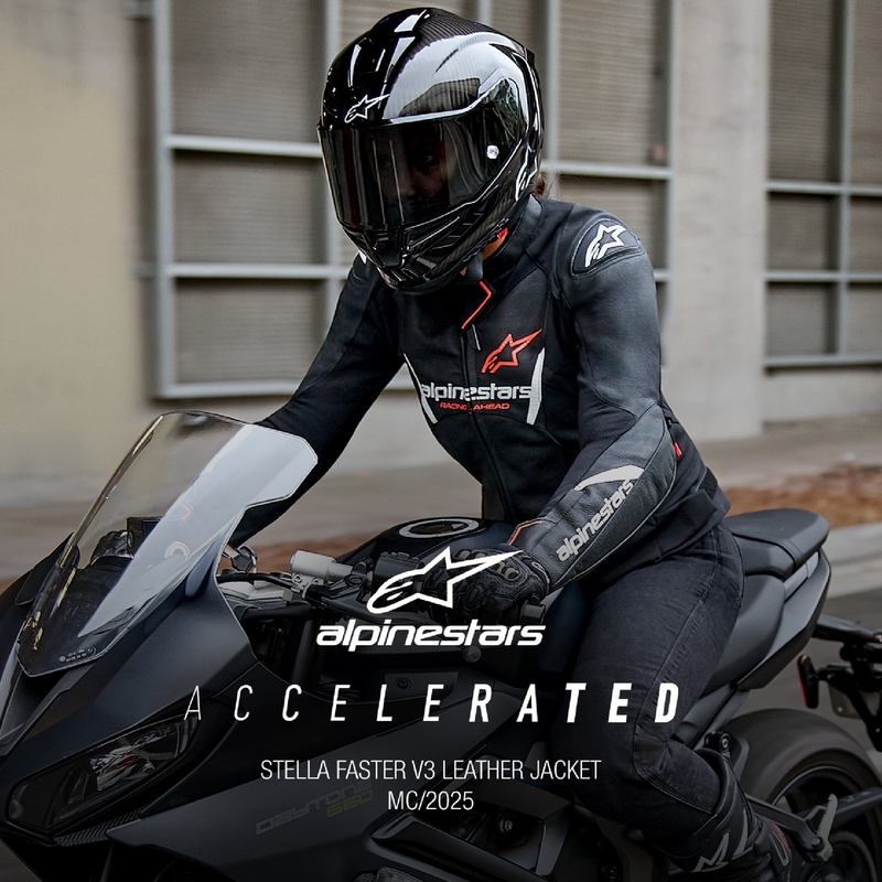 Damen-Leder-Motorradjacke Alpinestars Stella Faster 3 Schwarz-Weiß-Fluorot