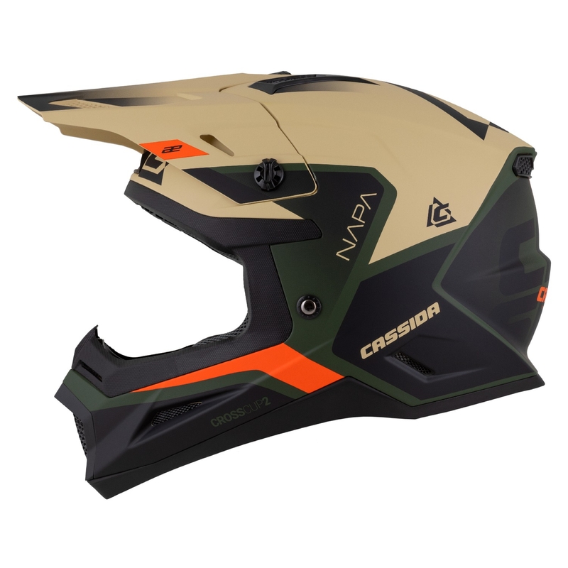 Motocross-Motorradhelm Cassida Cross Cup 2 Napa matt sand-grün-orange-schwarz