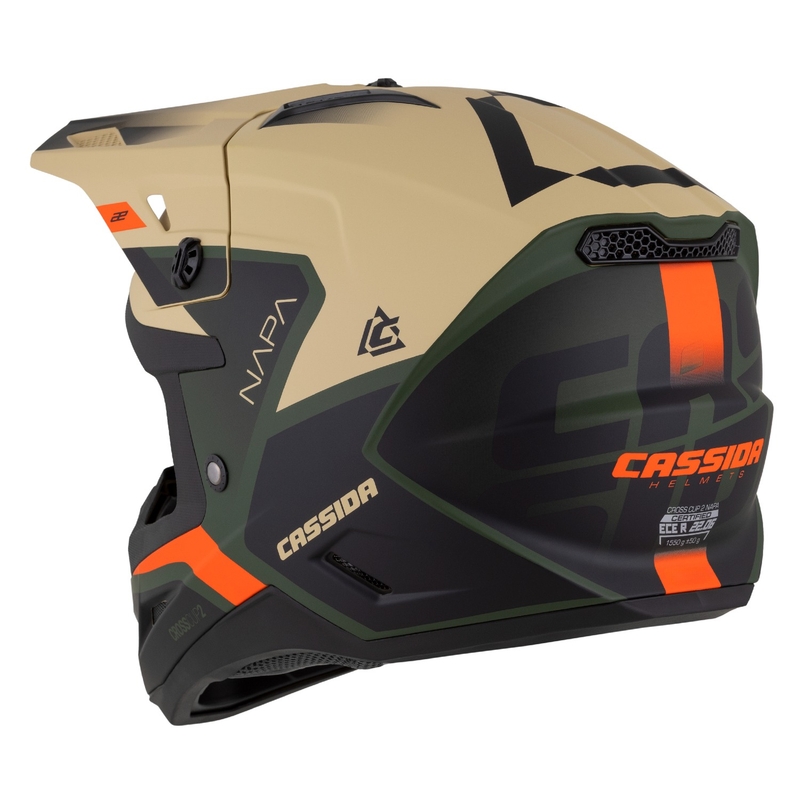 Motocross-Motorradhelm Cassida Cross Cup 2 Napa matt sand-grün-orange-schwarz