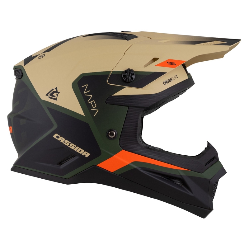 Motocross-Motorradhelm Cassida Cross Cup 2 Napa matt sand-grün-orange-schwarz