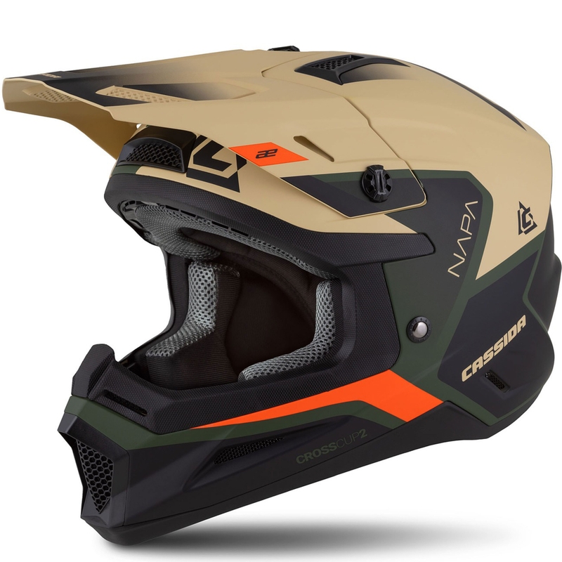 Motocross-Motorradhelm Cassida Cross Cup 2 Napa matt sand-grün-orange-schwarz