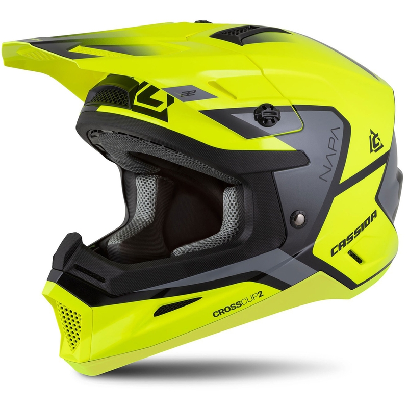 Motocross-Motorradhelm Cassida Cross Cup 2 Napa fluo gelb-schwarz-perlgrau