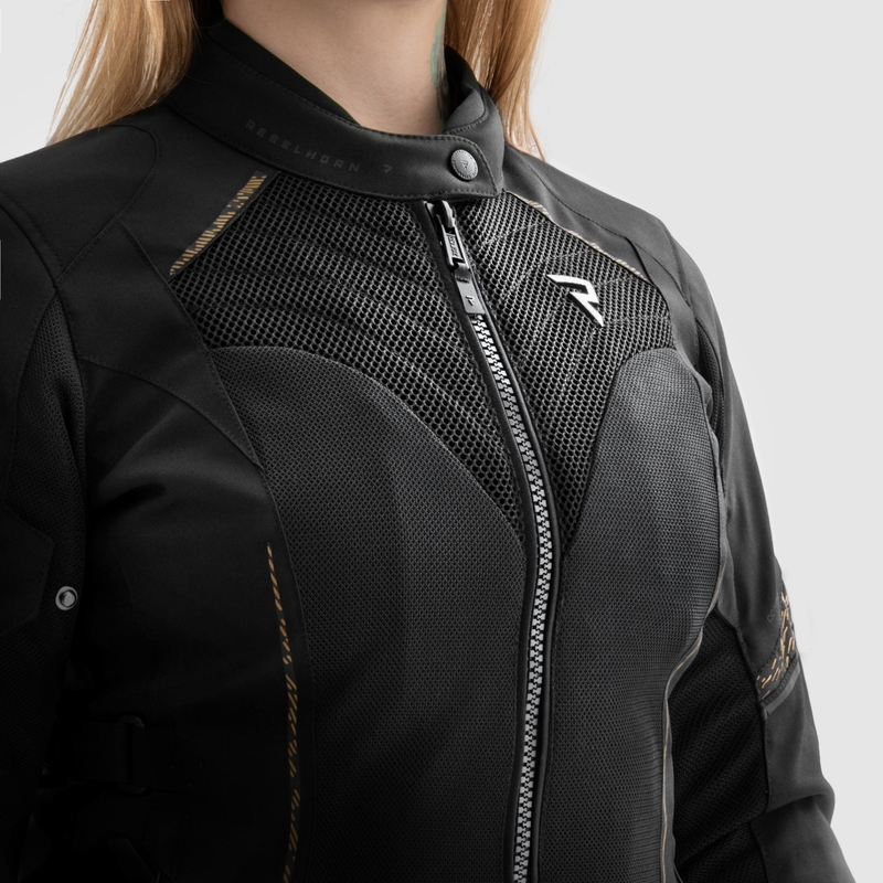 Damen-Motorradjacke Rebelhorn Jax in Schwarz und Gold