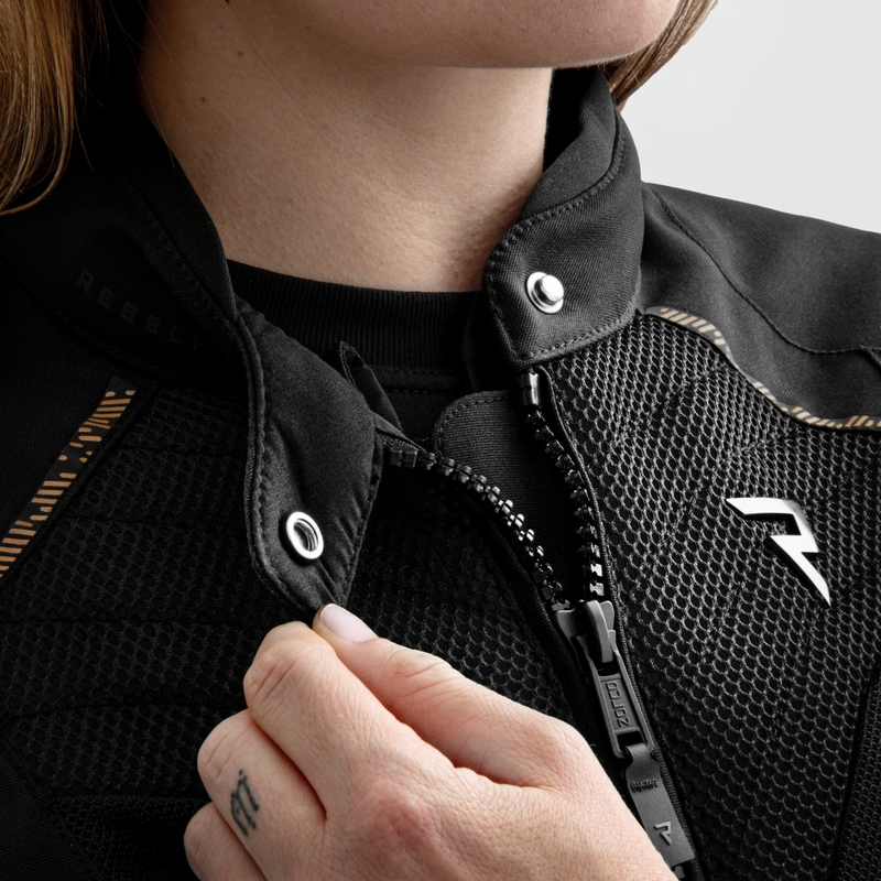 Damen-Motorradjacke Rebelhorn Jax in Schwarz und Gold