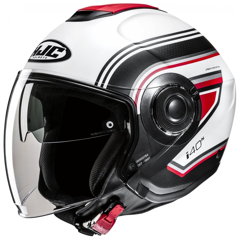 Offener Motorradhelm HJC i40N Linia MC1SF rot-schwarz-weiß