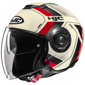 Offener Motorradhelm HJC i40N Velu MC1 beige-schwarz-rot