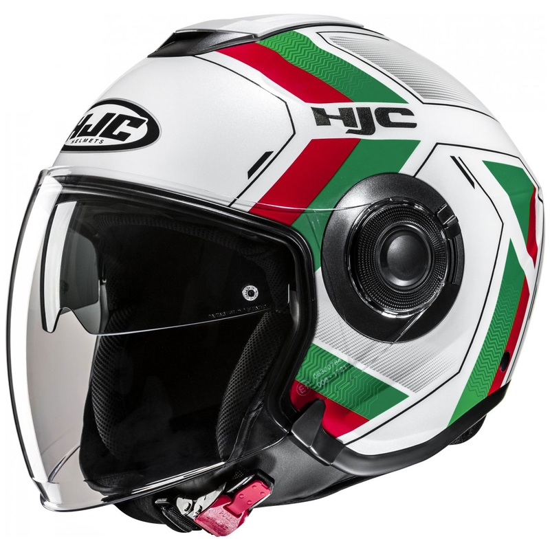 Offener Motorradhelm HJC i40N Velu MC41 weiß-grün-rot