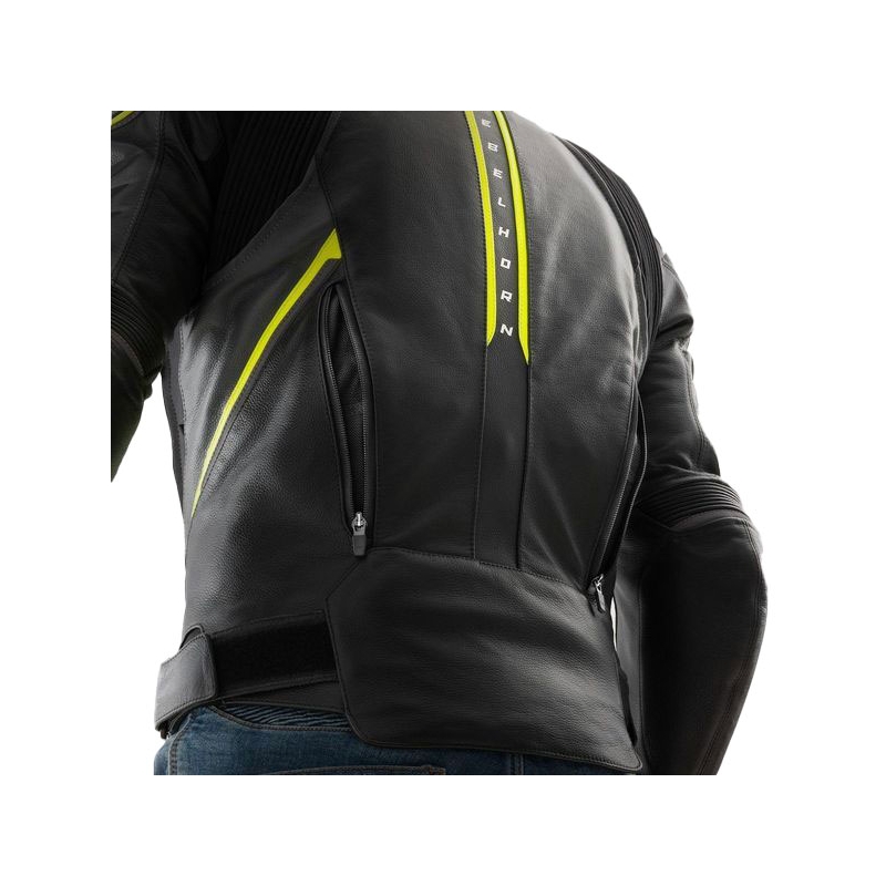 Motorrad-Lederjacke Rebelhorn Veloce schwarz-grau-fluogelb