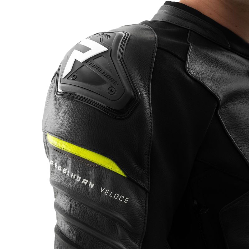Motorrad-Lederjacke Rebelhorn Veloce schwarz-grau-fluogelb