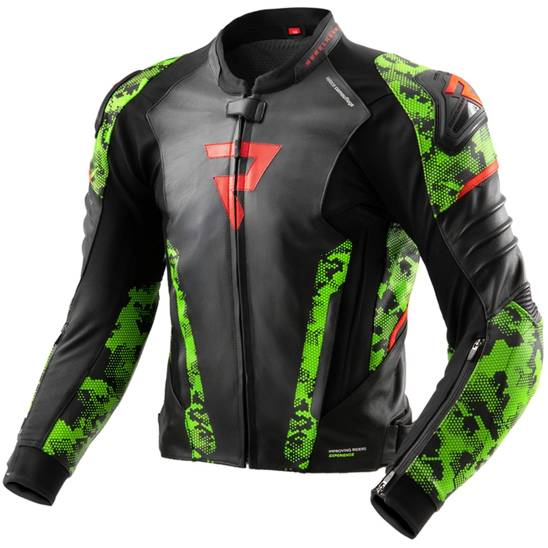 Motorrad-Lederjacke Rebelhorn Veloce schwarz-camogrün-fluorot