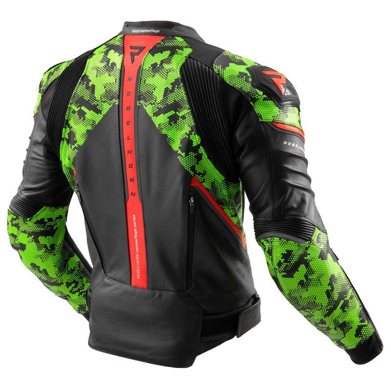 Motorrad-Lederjacke Rebelhorn Veloce schwarz-camogrün-fluorot