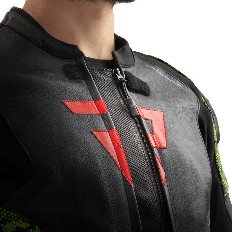 Motorrad-Lederjacke Rebelhorn Veloce schwarz-camogrün-fluorot