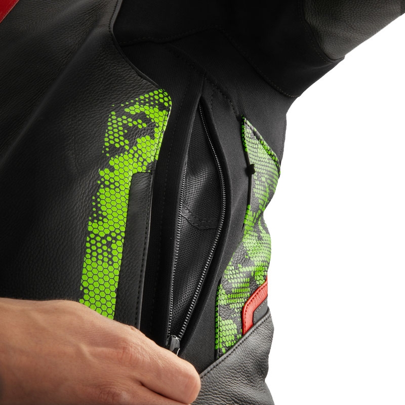 Motorrad-Lederjacke Rebelhorn Veloce schwarz-camogrün-fluorot