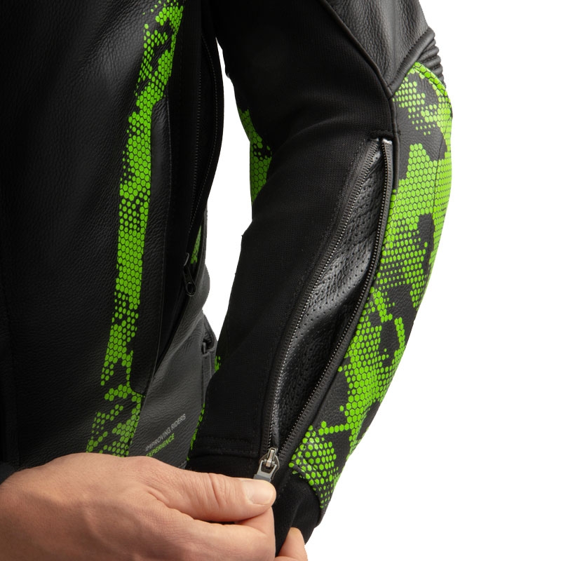 Motorrad-Lederjacke Rebelhorn Veloce schwarz-camogrün-fluorot