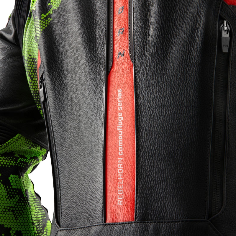 Motorrad-Lederjacke Rebelhorn Veloce schwarz-camogrün-fluorot