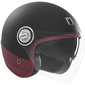 Offener Motorradhelm NOX PREMIUM mattschwarz mit rotem Leder
