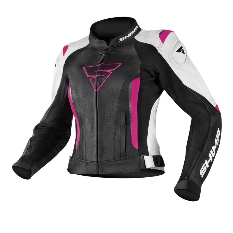 Frauen Shima Miura Schwarz-Weiß-Fuchsia Motorradjacke Ausverkauf