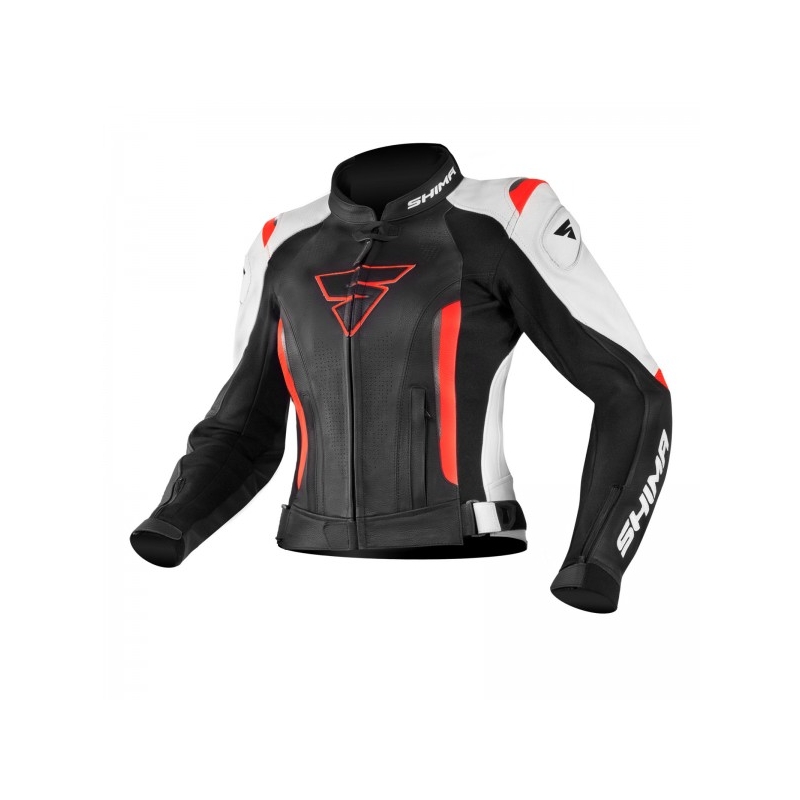 Frauen Shima Miura Schwarz-Weiß-Fluo Rot Motorradjacke Ausverkauf