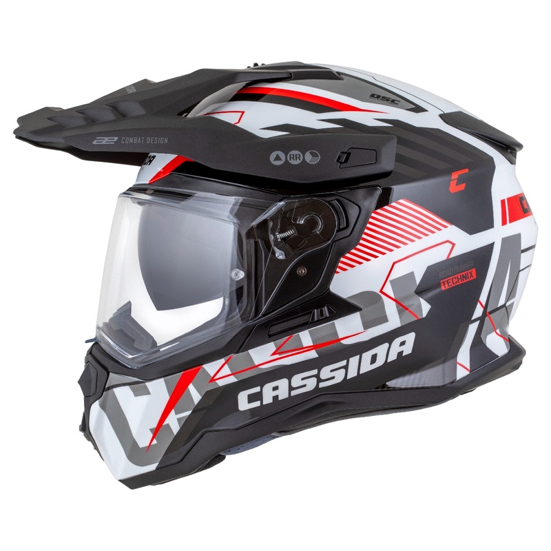 Endurohelm Cassida Road Runner TechniX weiß-schwarz-rot-grau